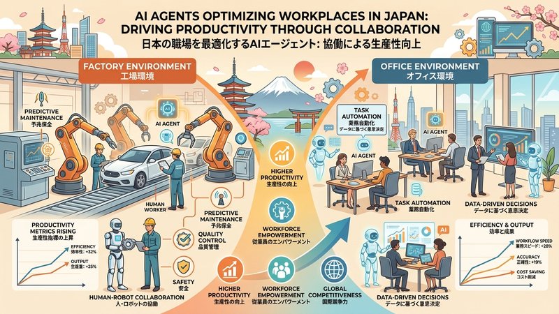 AIエージェントが工場・オフィスで活躍するイメージ